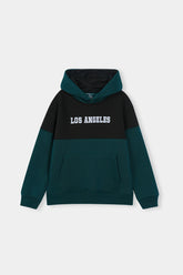 Los Angeles Colorblock Hoodie & Jogger Set – Teal & Black Drop Shoulder